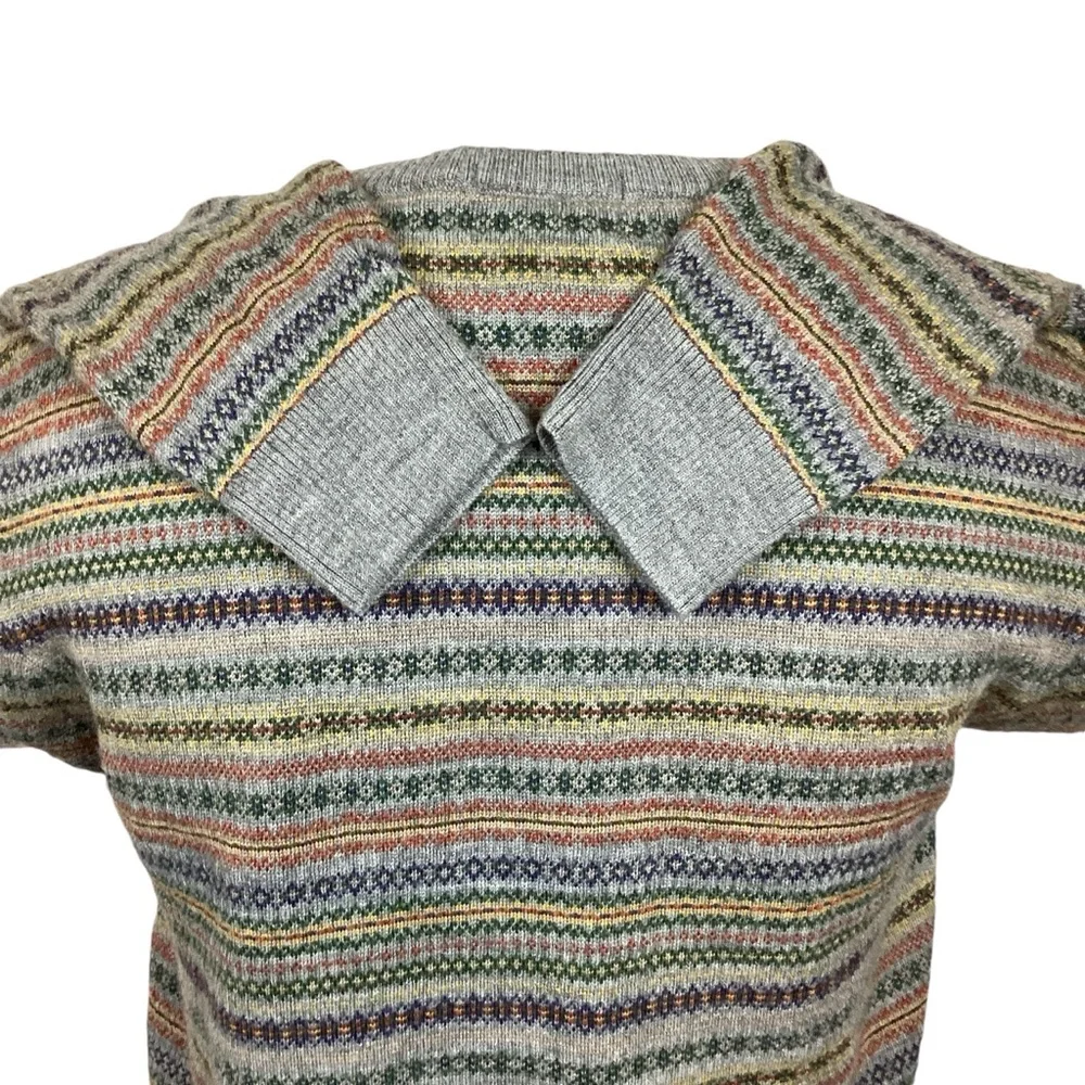 Lands End Nordic Fair Isle Merino Wool V Neck Sweater